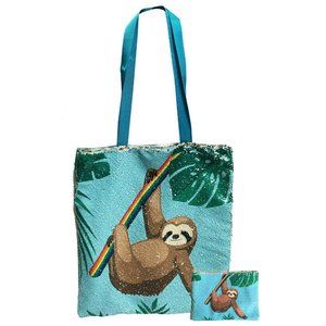 Myxx Womens Sloth Sequin Tote Cosmetic Bag Set